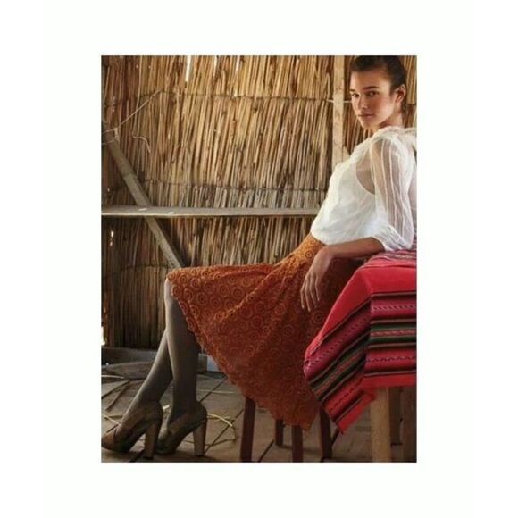 Anthropologie Moulinette Soeurs Tuberose Lace Semi-Sheer Skirt in Orange Size 4P - Picture 3 of 9